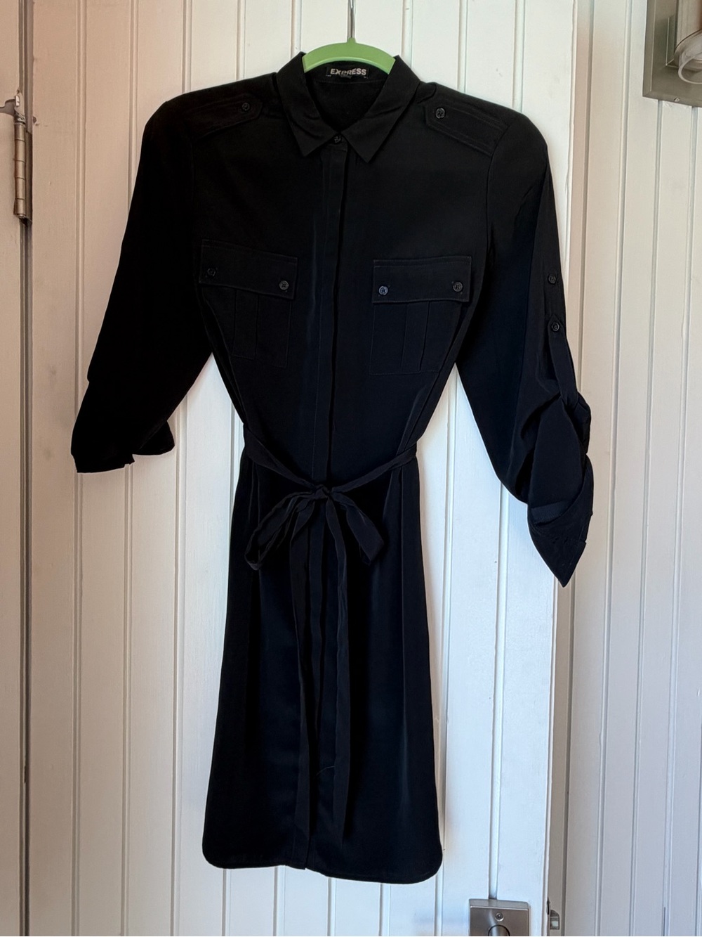 Express Black Midi Shirt Dress with Tie Waist